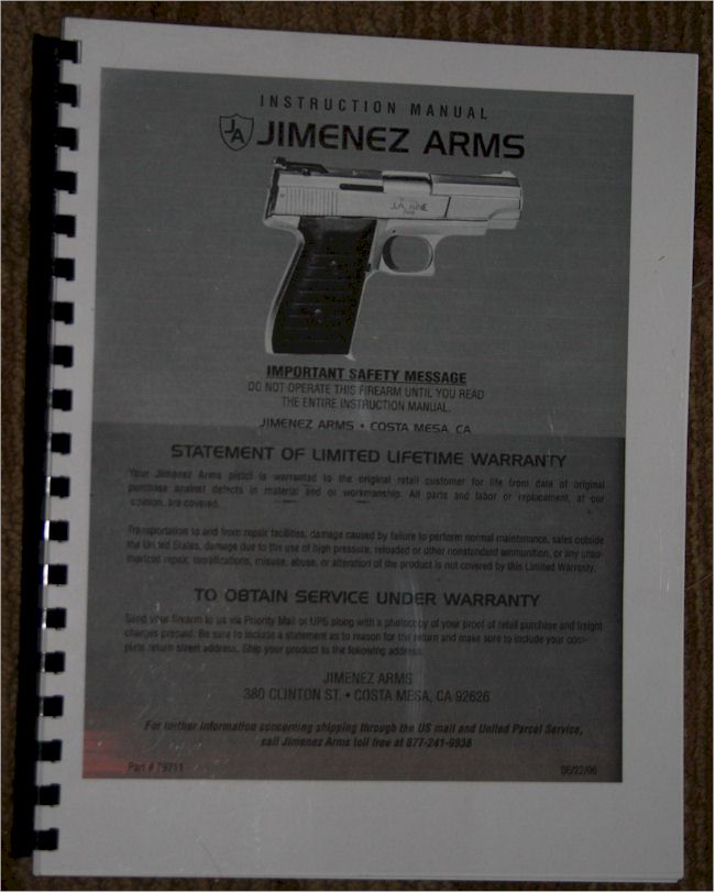 An Instruction Manual for Jimenez Arms - 9mm pistols